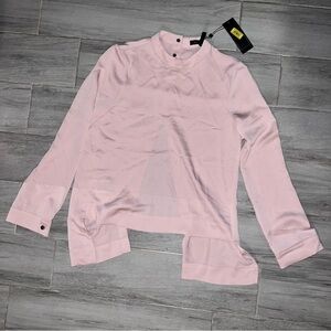 BCBGMaxazria Pink Split Back Button High Low Long Sleeve Blouse, Women’s Size XS